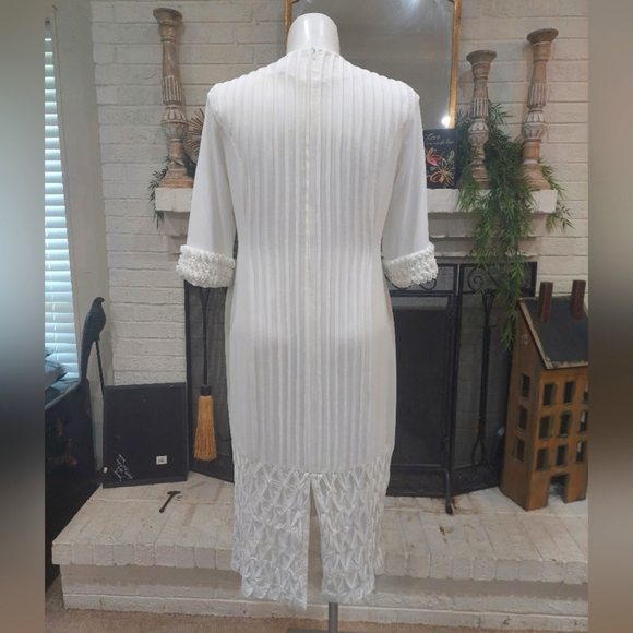 Night Shift Linen Ivory Shift Dress Event Wedding Mother Midi Modest Formal Sz10 - Picture 9 of 10